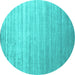 Round Machine Washable Abstract Turquoise Contemporary Area Rugs, wshcon989turq