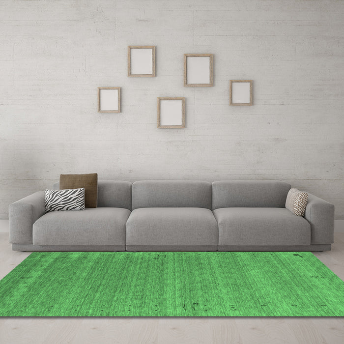 Machine Washable Abstract Emerald Green Contemporary Area Rugs in a Living Room,, wshcon990emgrn