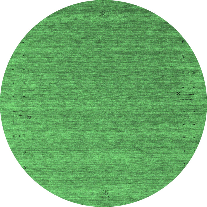 Round Machine Washable Abstract Emerald Green Contemporary Area Rugs, wshcon990emgrn