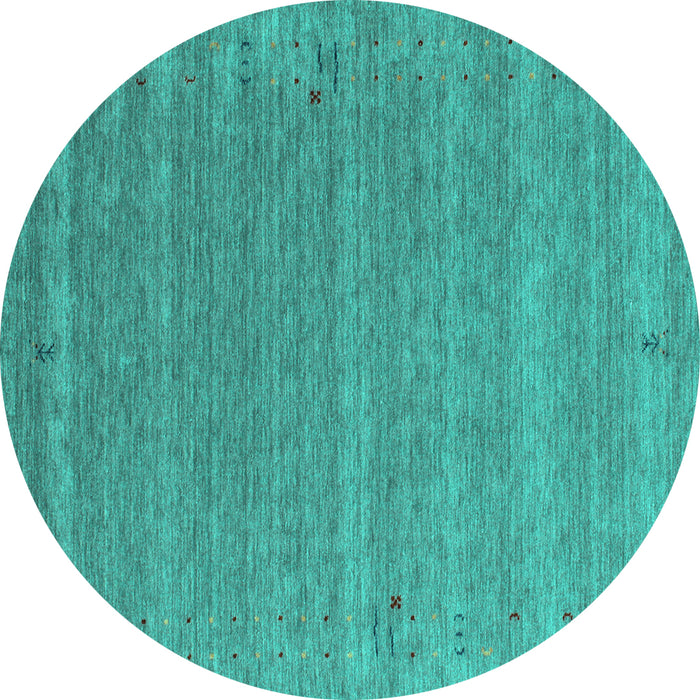 Round Machine Washable Abstract Turquoise Contemporary Area Rugs, wshcon990turq