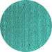Round Machine Washable Abstract Turquoise Contemporary Area Rugs, wshcon990turq