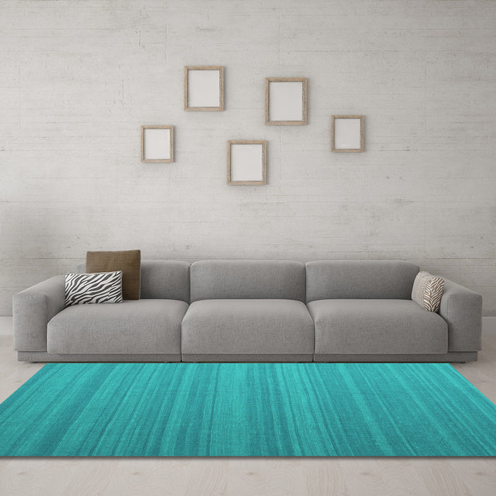 Machine Washable Abstract Turquoise Contemporary Area Rugs in a Living Room,, wshcon991turq