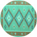 Round Machine Washable Oriental Turquoise Traditional Area Rugs, wshcon992turq