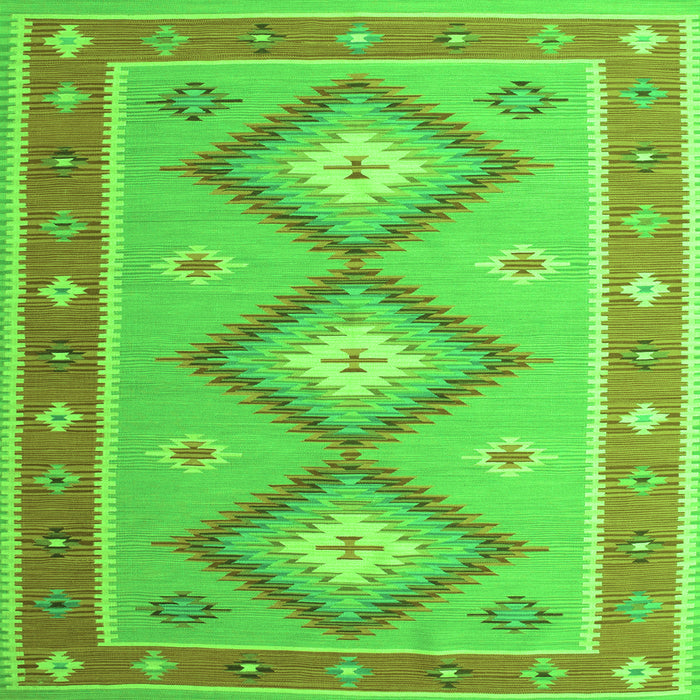 Round Machine Washable Oriental Green Traditional Area Rugs, wshcon992grn