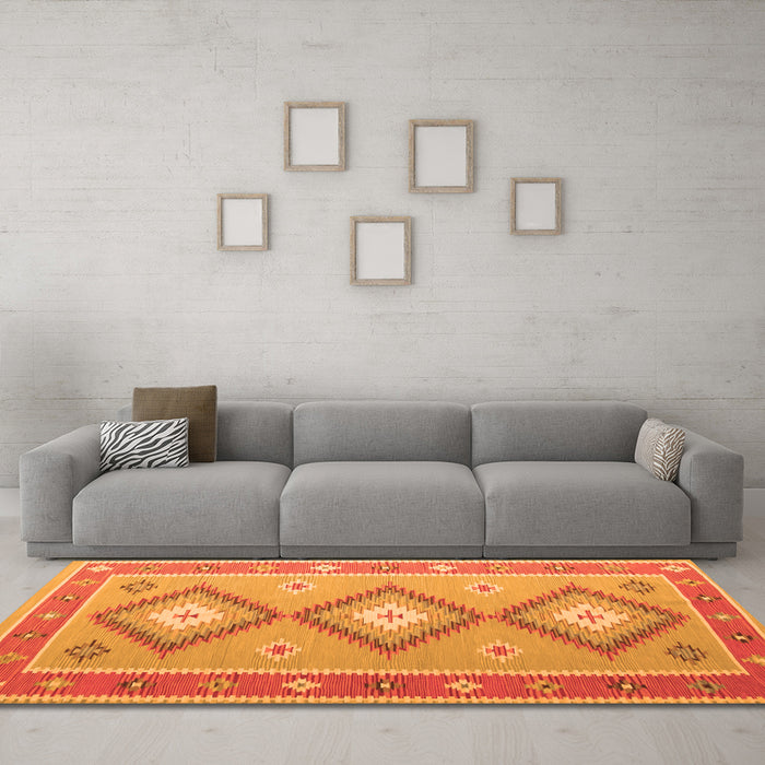 Machine Washable Oriental Orange Traditional Area Rugs in a Living Room, wshcon992org