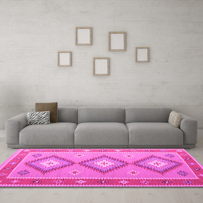 Machine Washable Oriental Pink Traditional Rug in a Living Room, wshcon992pnk