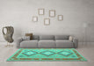 Machine Washable Oriental Turquoise Traditional Area Rugs in a Living Room,, wshcon992turq