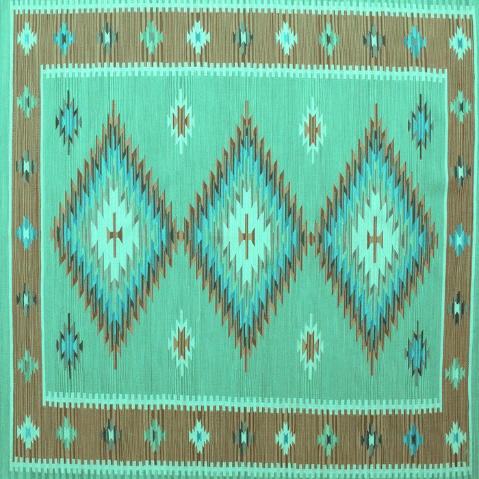 Square Machine Washable Oriental Turquoise Traditional Area Rugs, wshcon992turq