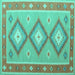 Square Machine Washable Oriental Turquoise Traditional Area Rugs, wshcon992turq