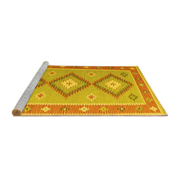 Sideview of Machine Washable Oriental Yellow Traditional Rug, wshcon992yw