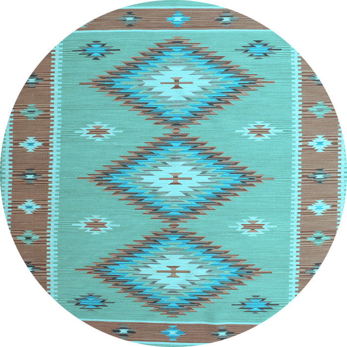 Round Machine Washable Oriental Light Blue Traditional Rug, wshcon992lblu