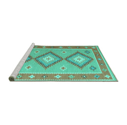Sideview of Machine Washable Oriental Turquoise Traditional Area Rugs, wshcon992turq