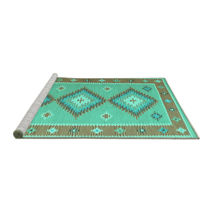 Sideview of Machine Washable Oriental Turquoise Traditional Area Rugs, wshcon992turq