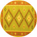 Round Machine Washable Oriental Yellow Traditional Rug, wshcon992yw