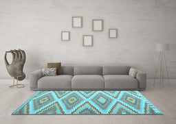 Machine Washable Southwestern Light Blue Country Rug in a Living Room, wshcon993lblu
