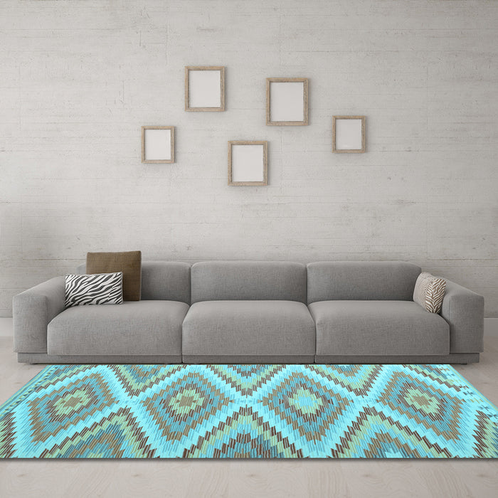 Machine Washable Southwestern Light Blue Country Rug in a Living Room, wshcon993lblu