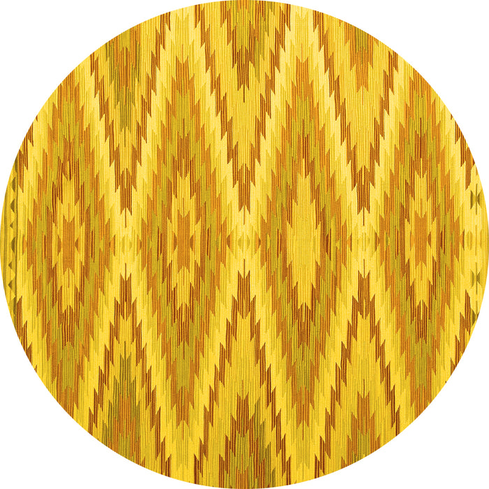 Round Machine Washable Southwestern Yellow Country Rug, wshcon993yw