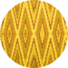 Round Machine Washable Southwestern Yellow Country Rug, wshcon993yw