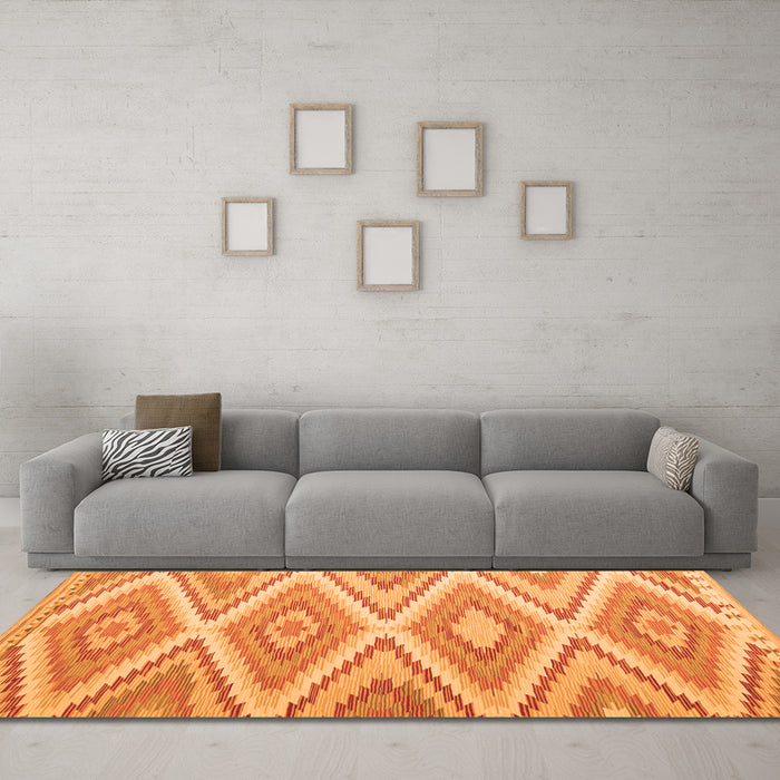 Machine Washable Southwestern Orange Country Area Rugs in a Living Room, wshcon993org
