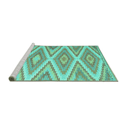 Sideview of Machine Washable Southwestern Turquoise Country Area Rugs, wshcon993turq