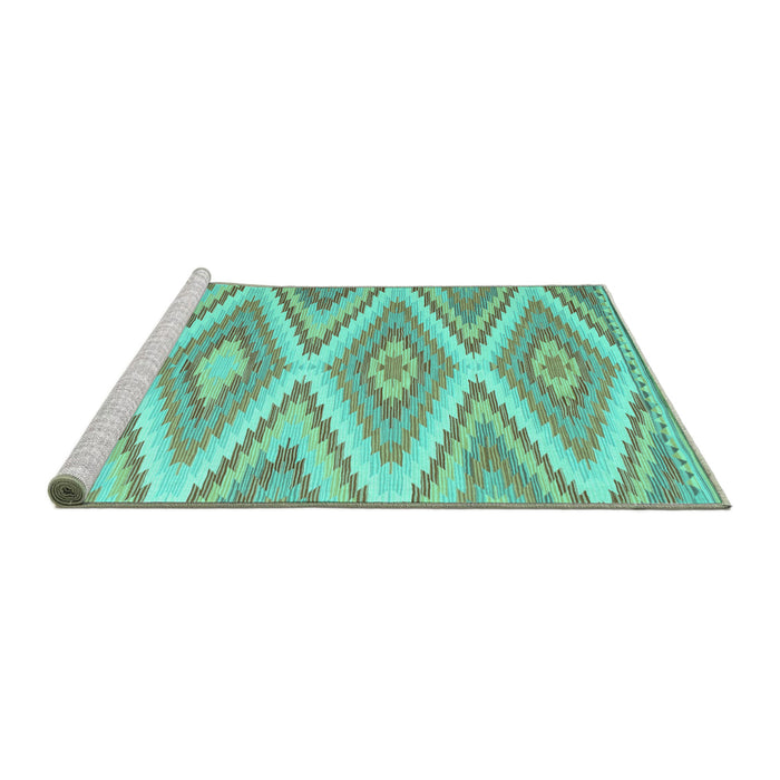 Sideview of Machine Washable Southwestern Turquoise Country Area Rugs, wshcon993turq