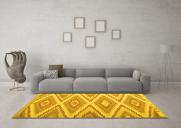 Machine Washable Southwestern Yellow Country Rug in a Living Room, wshcon993yw