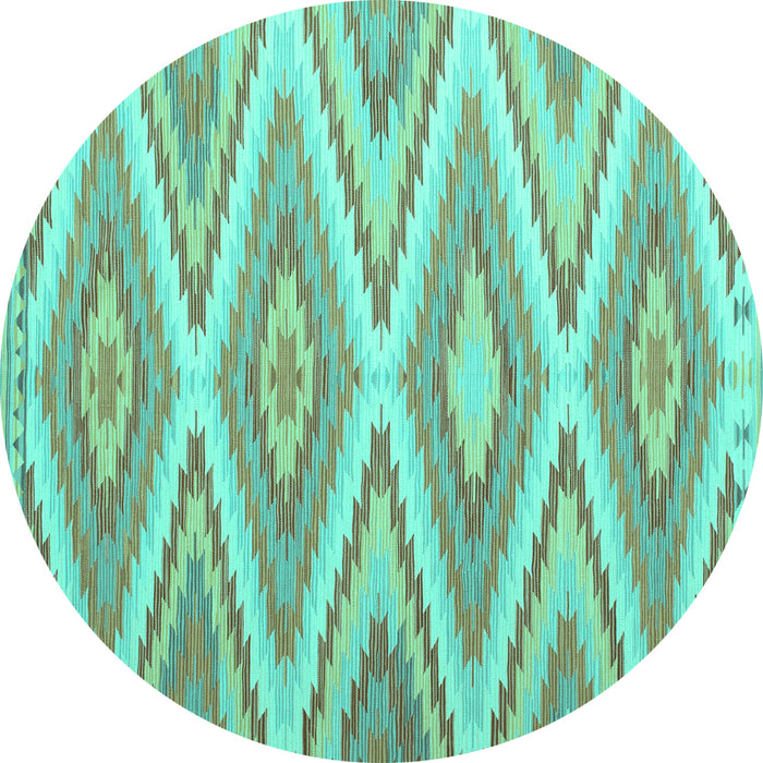 Round Machine Washable Southwestern Turquoise Country Area Rugs, wshcon993turq