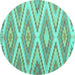 Round Machine Washable Southwestern Turquoise Country Area Rugs, wshcon993turq