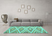 Machine Washable Southwestern Turquoise Country Area Rugs in a Living Room,, wshcon993turq