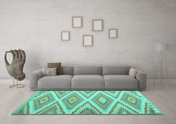 Machine Washable Southwestern Turquoise Country Area Rugs in a Living Room,, wshcon993turq