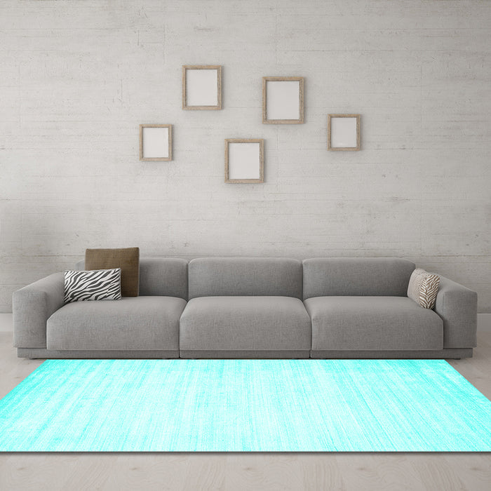 Machine Washable Abstract Turquoise Contemporary Area Rugs in a Living Room,, wshcon994turq