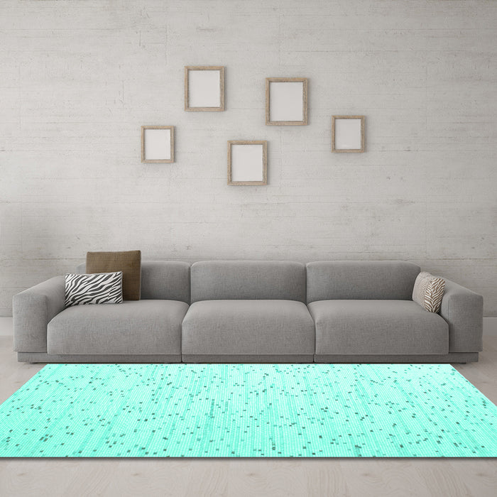 Machine Washable Solid Turquoise Modern Area Rugs in a Living Room,, wshcon995turq