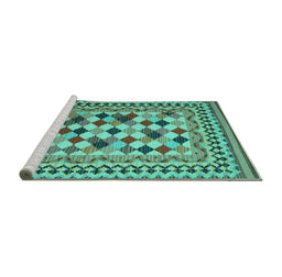 Sideview of Machine Washable Abstract Turquoise Contemporary Area Rugs, wshcon997turq