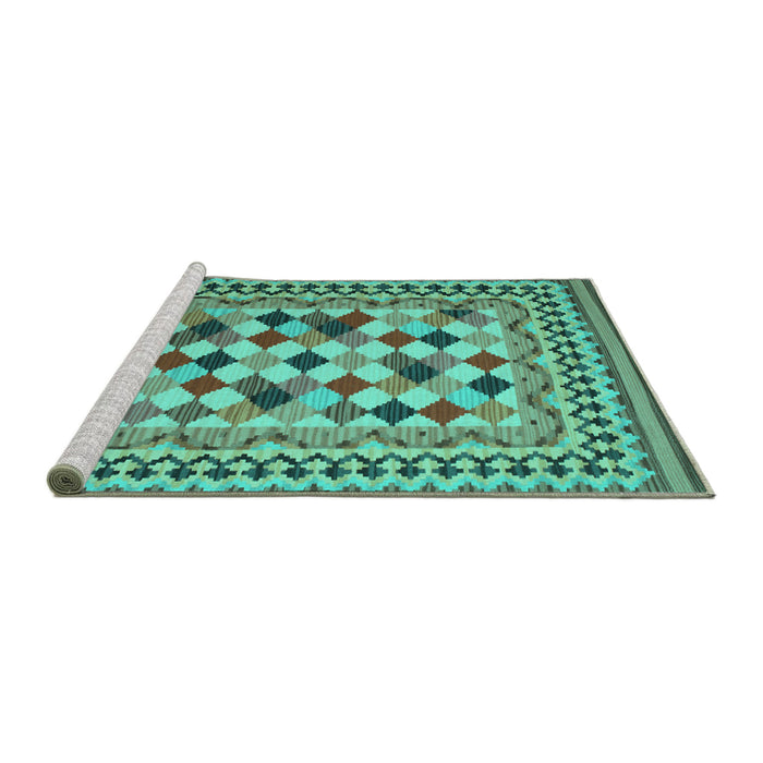 Sideview of Machine Washable Abstract Turquoise Contemporary Area Rugs, wshcon997turq