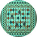 Round Abstract Turquoise Contemporary Rug, con997turq