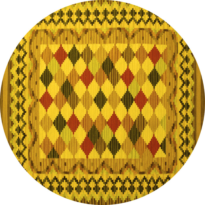 Round Machine Washable Abstract Yellow Contemporary Rug, wshcon997yw