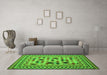 Machine Washable Abstract Green Contemporary Area Rugs in a Living Room,, wshcon997grn