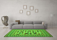 Machine Washable Abstract Green Contemporary Rug, wshcon997grn