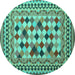 Round Machine Washable Abstract Turquoise Contemporary Area Rugs, wshcon997turq