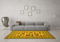 Machine Washable Abstract Yellow Contemporary Rug, wshcon997yw