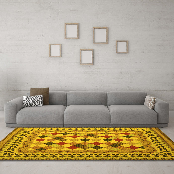Machine Washable Abstract Yellow Contemporary Rug in a Living Room, wshcon997yw