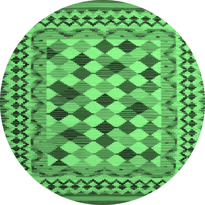Round Machine Washable Abstract Emerald Green Contemporary Area Rugs, wshcon997emgrn