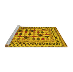 Sideview of Machine Washable Abstract Yellow Contemporary Rug, wshcon997yw