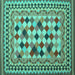 Square Machine Washable Abstract Turquoise Contemporary Area Rugs, wshcon997turq