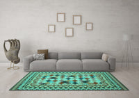 Machine Washable Abstract Turquoise Contemporary Rug, wshcon997turq