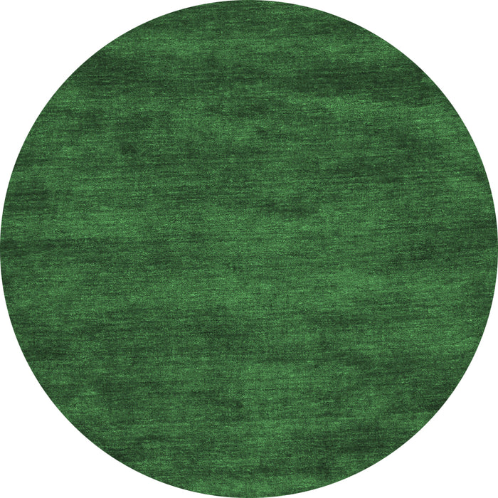 Round Machine Washable Abstract Emerald Green Contemporary Area Rugs, wshcon9emgrn