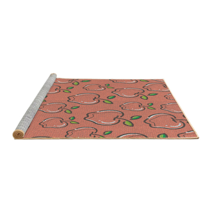 Serging Thickness of Machine Washable Transitional Tangerine Pink Rug, wshpat1001