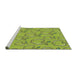 Serging Thickness of Machine Washable Transitional Olive Green Rug, wshpat1002