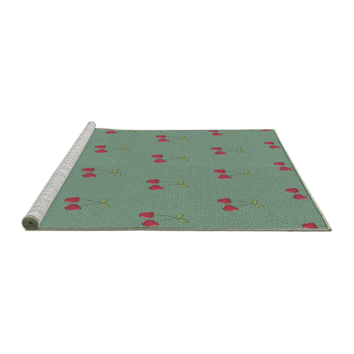 Serging Thickness of Machine Washable Transitional Blue Green Rug, wshpat1006