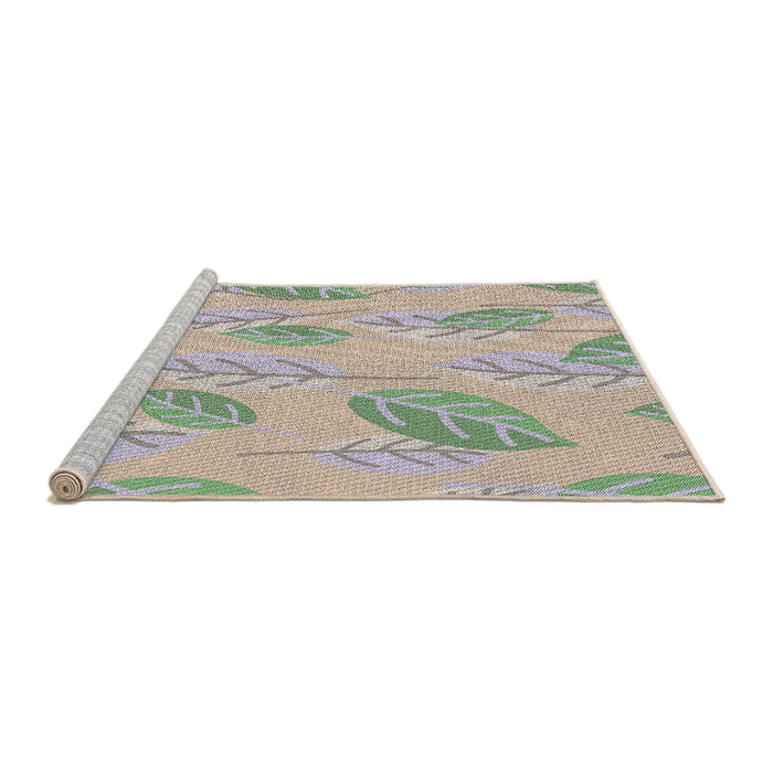 Serging Thickness of Machine Washable Transitional Khaki Green Rug, wshpat1007